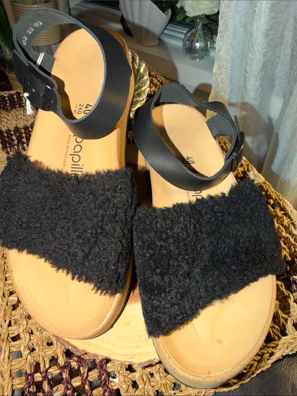 Papillio Black Fuzzy Strap Sandals EU 40 NWT